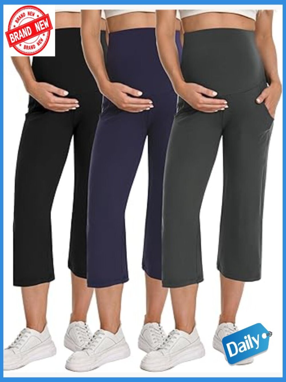 Wide Leg Cropped Yoga Pants with Pockets Maternity Capris